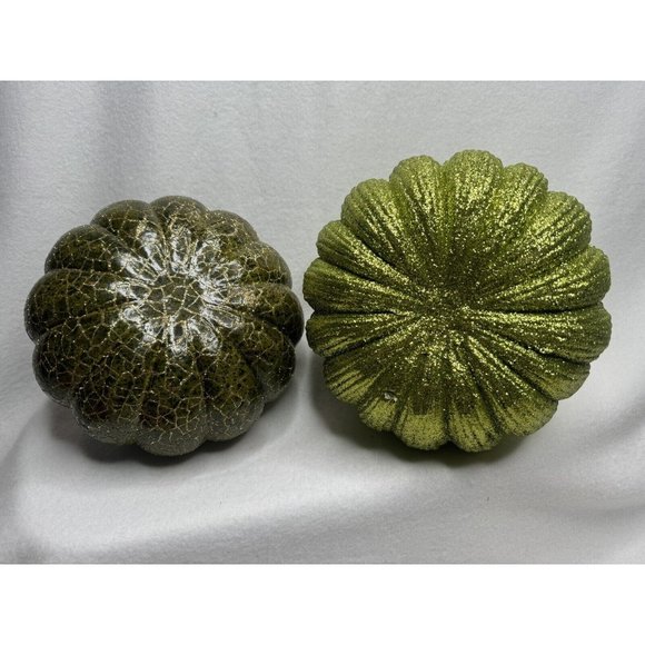 Fall Autumn 5 Glitter Pumpkin’s Lot Halloween Decorations Green Gold Orange - Picture 2 of 8